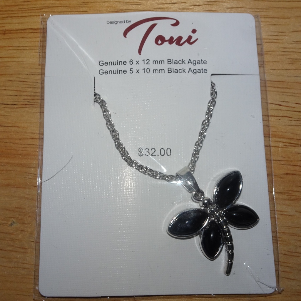Toni Black Agate Butterfly Pendant Necklace